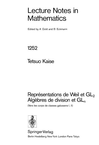 Book cover for Representations de Weil Et Gl2-Algebres de Division Et Gln