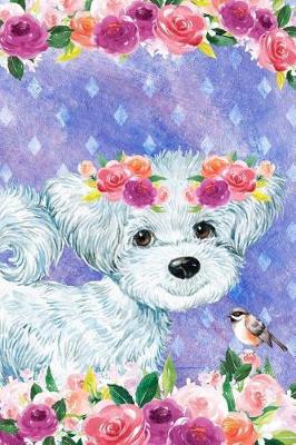 Cover of Journal Notebook For Dog Lovers White Fluffy Puppy In Flowers 1