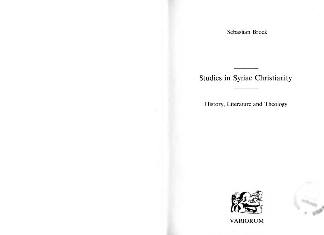 Cover of Studies in Syriac Christianity