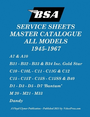 Book cover for BSA 'Service Sheets' Master Catalogue for All Models 1945 to 1967