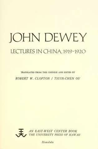 Cover of Lectures in China, 1919-20