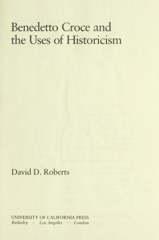 Cover of Benedetto Croce and the Uses of Historicism