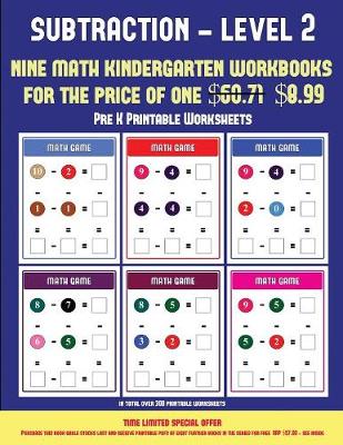 Book cover for Pre K Printable Worksheets (Kindergarten Subtraction/taking away Level 2)