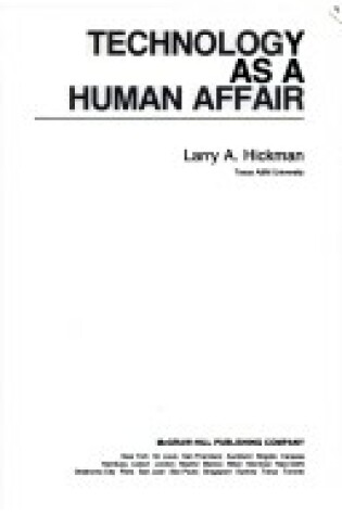 Cover of Technology as a Human Affair