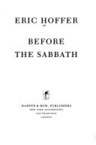 Cover of Before the Sabbath