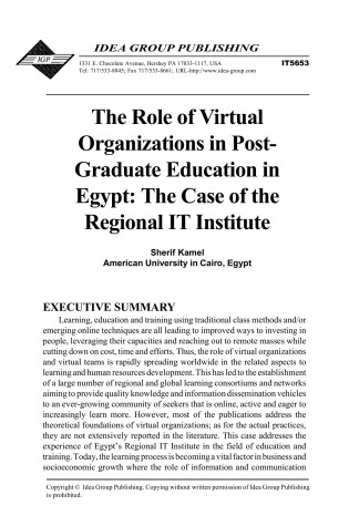 Cover of The Role of Virtual Organizations in Post-Graduate Education in Egypt