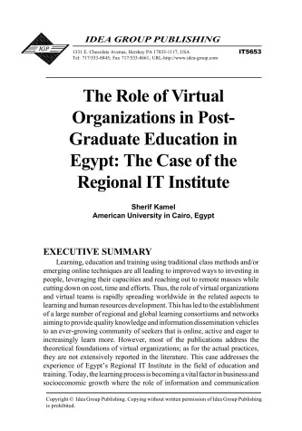 Book cover for The Role of Virtual Organizations in Post-Graduate Education in Egypt