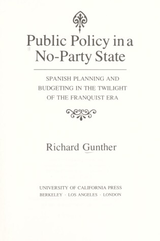 Cover of Public Policy in a No-party State