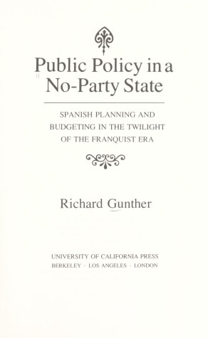 Book cover for Public Policy in a No-party State