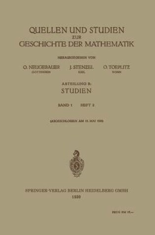Cover of Quellen Und Studien Zur Geschichte Der Mathematik