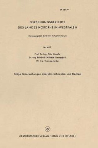 Cover of Einige Untersuchungen UEber Das Schneiden Von Blechen