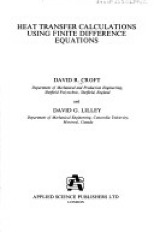 Cover of Heat Transfer Calculations Using Finite Difference Equations