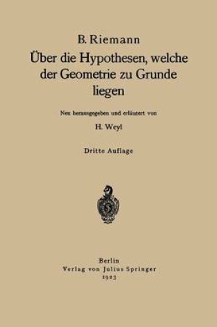 Cover of UEber Die Hypothesen, Welche Der Geometrie Zu Grunde Liegen