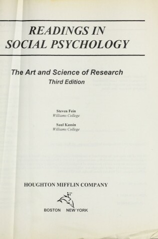 Cover of Readings in Social Psychology: The Art and Science of Research