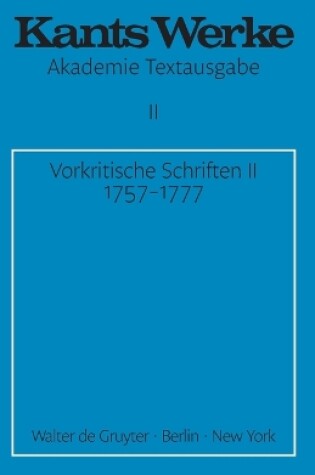 Cover of Vorkritische Schriften II. 1757-1777