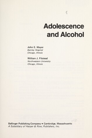 Cover of Adolescence and Alcohol