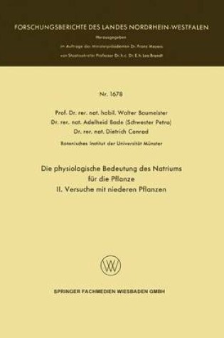 Cover of Die physiologische Bedeutung des Natriums für die Pflanze