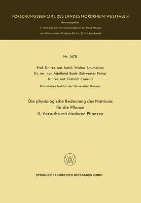 Cover of Die physiologische Bedeutung des Natriums für die Pflanze