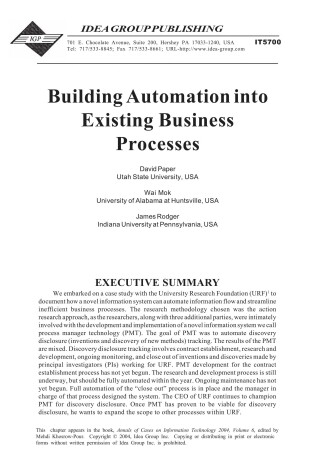 Cover of Building Automation into Existing Business Processes