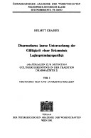 Cover of Dharmottaras Kurze Untersuchung Der Gultigkeit Einer Erkenntnis Laghupramanyapariksa