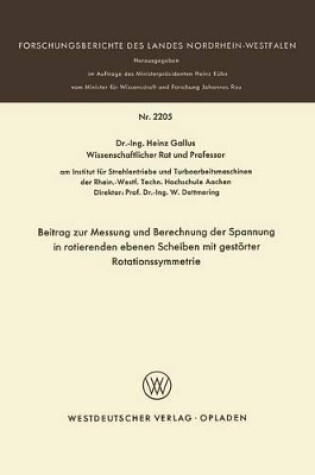 Cover of Beitrag Zur Messung Und Berechnung Der Spannungen in Rotierenden Ebenen Scheiben Mit Gestoerter Rotationssymmetrie