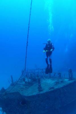 Book cover for Diver at Bow of Shipwreck in Utila Journal