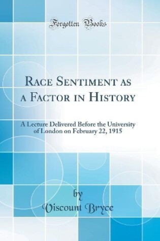 Cover of Race Sentiment as a Factor in History