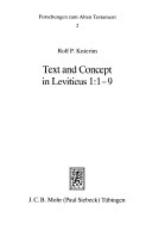 Cover of Text and Concept in Leviticus 1: 1-9