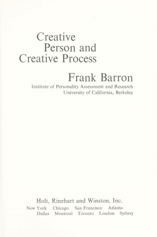 Cover of Creative Person and Creative Process