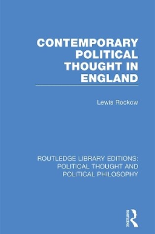 Cover of Contemporary Political Thought in England