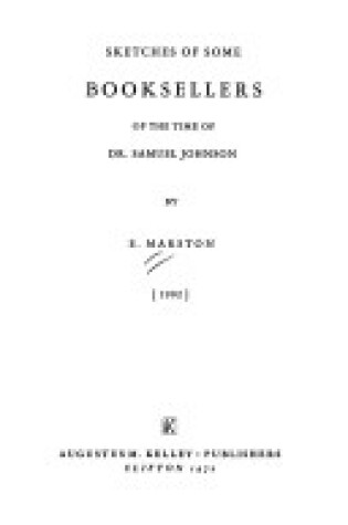 Cover of Sketches of Some Booksellers at the Time of Dr.Samuel Johnson