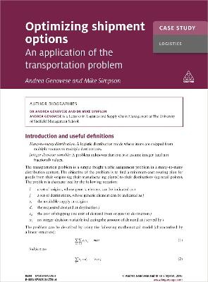 Cover of Case Study: Optimizing Shipment Options