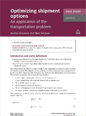 Book cover for Case Study: Optimizing Shipment Options