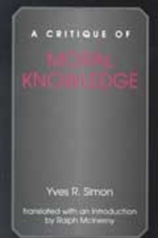 Cover of A Critique of Moral Knowledge