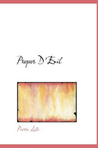 Cover of Propos D'Exil