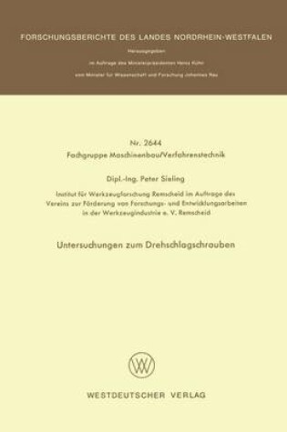 Cover of Untersuchungen Zum Drehschlagschrauben