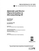 Cover of Materials and Device Characterization in Micromachining III