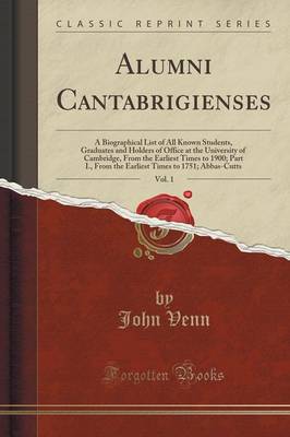 Book cover for Alumni Cantabrigienses, Vol. 1