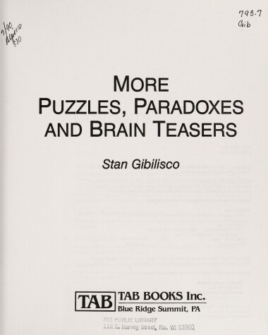 Book cover for More Puzzles Paradoxes/Brain Teasers H/C