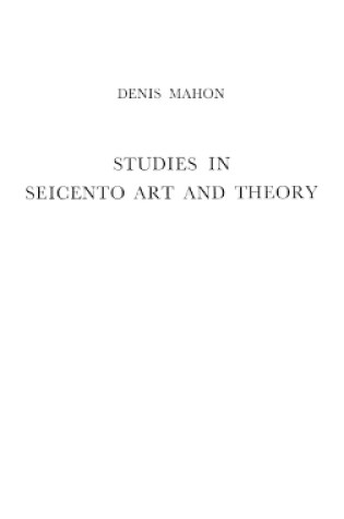 Cover of Studies in Seicento Art and Theory