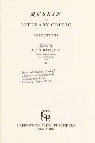 Cover of Ruskin as Literary Critic: Selections.