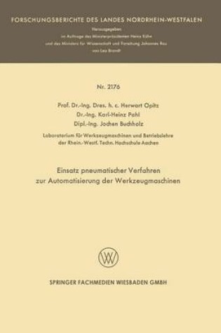 Cover of Einsatz Pneumatischer Verfahren Zur Automatisierung Der Werkzeugmaschinen