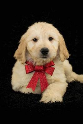 Book cover for Goldendoodle Puppy with a Red Bow Designer Dog Journal