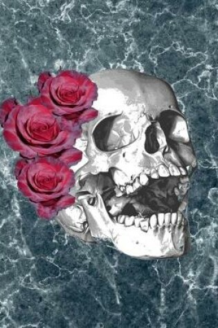 Cover of Skull Red Roses Blue Marble Notebook Journal 150 Page College Ruled Pages 8.5 X 11