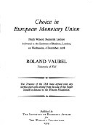 Cover of Choice in European Monetary Union