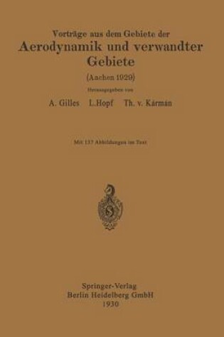 Cover of Vorträge aus dem Gebiete der Aerodynamik und verwandter Gebiete