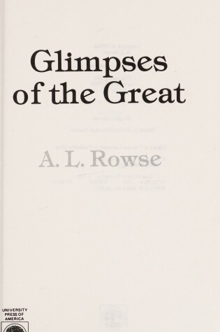 Cover of Glimpses of the Great