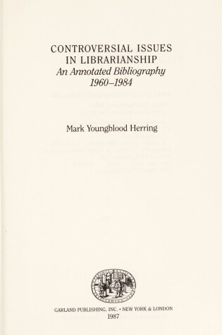 Cover of Contro Issues in Librarinship