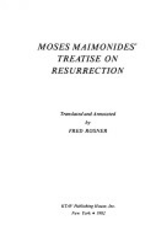 Cover of Moses Maimonides' Treatise on Resurrection