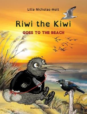 Book cover for Riwi the Kiwi Goes to the Beach (OpenDyslexic)